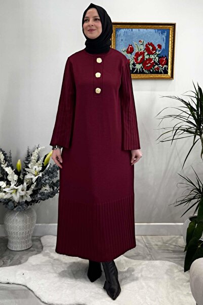 Rabia Şamlı Πλεκτό Φόρεμα Banu Brooch Μπορντό