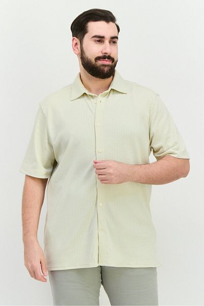 French Connection Men Regular Fit Short Sleeve Textured Casual Shirts, Cream