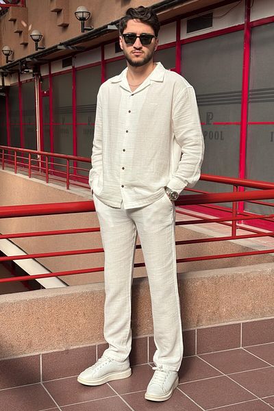 inpool Ελαστική μέση με κορδόνια Oversize Fit 100% βαμβακερό καλοκαιρινό και ανοιξιάτικο παντελόνι