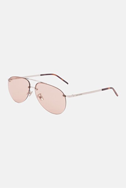 Saint Laurent Women SL416 Aviator Sunglasses, Silver and Brown