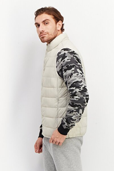 CELIO Men Quilted Vest Jacket, Ash White