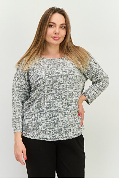Love Scarlett Women Round Neck Long Sleeve Textured Blouse, Black Combo