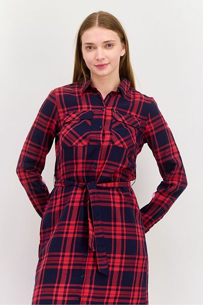 Pepe Jeans Women Checkered Shirt Dress, Red/navy