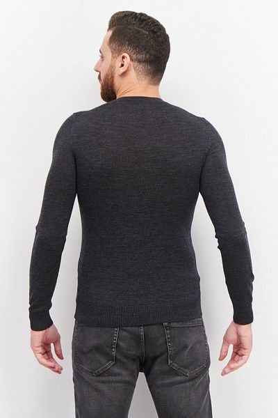 CELIO Men Crew Neck Plain Long Sleeves Sweaters, Dark Grey