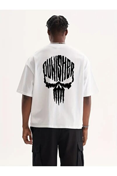 Karatopak Punisher Sırt Baskılı Unisex Oversize Bisiklet Yaka T-Shirt