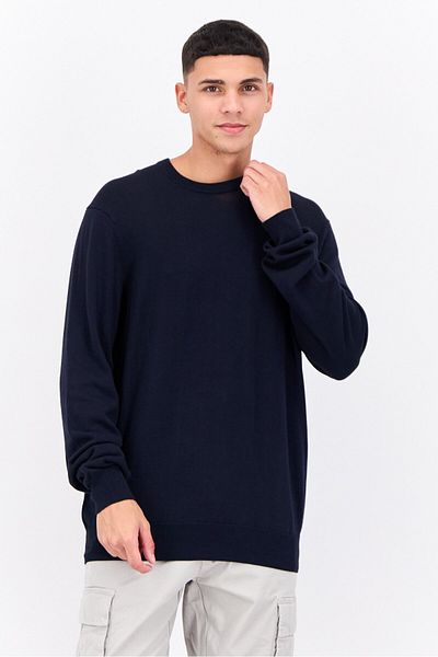 Perry Ellis Men Crew Neck Textured Long Sleeves Sweatshirt, Navy