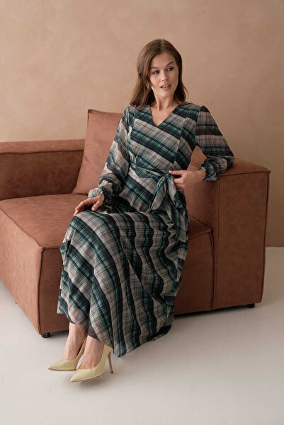 CİXAPLE Baskılı V Yaka Maxi Boy Elbise