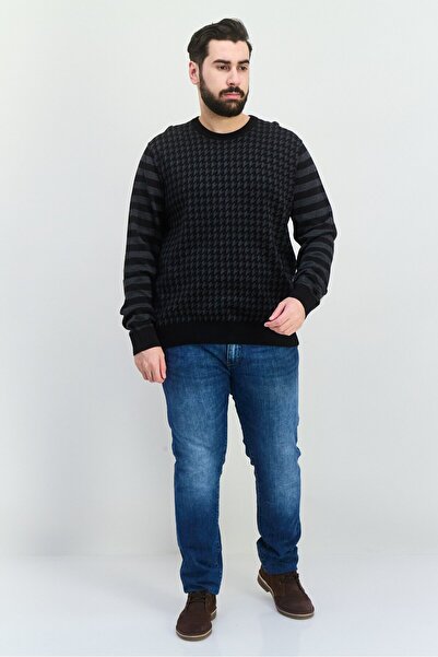 Perry Ellis Men Crew Neck Long Sleeves Allover Printed Sweater, Black