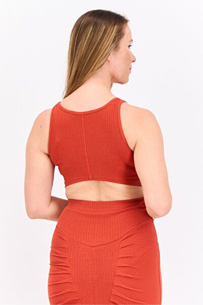 The Giving Movement Women Round Neck Sleeveless Ribbed Crop Top, Rust