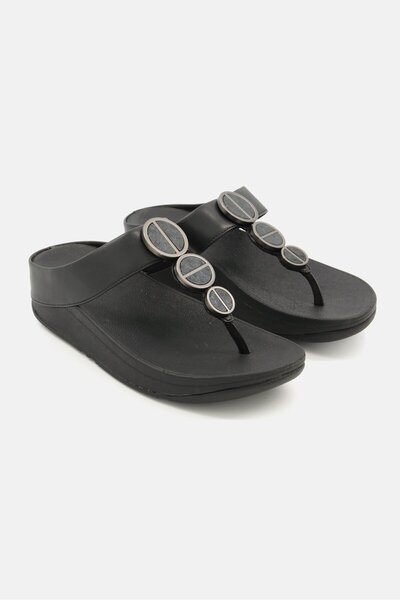 Fitflop صندل نسائي Halo Metallic Teim Toe Post، أسود