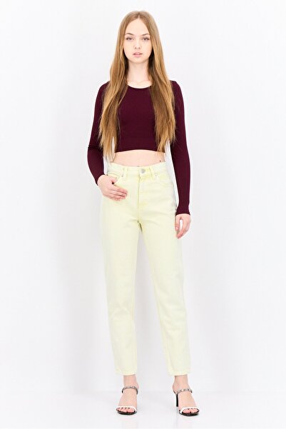 MANGO Woman Women Mom Fit Wash Non-Stretchable Denim, Yellow