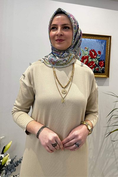 Rabia Şamlı Γαρίφαλο Πλεκτό Φόρεμα Πέτρα
