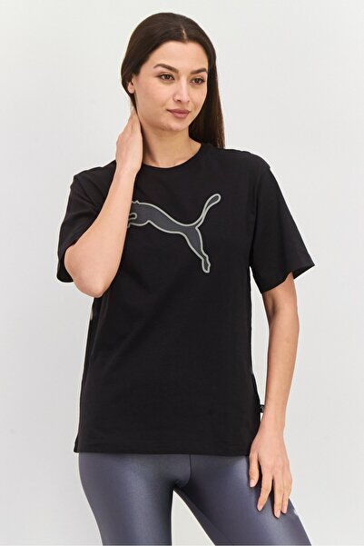 Puma تي شيرت رياضي نسائي بأكمام قصيرة للتدريب، أسود