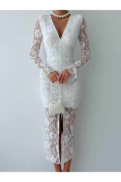 Kokosh moda Ζωηρό Δαντελένιο Μίντι Φόρεμα
