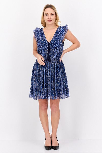 Pepe Jeans Women Floral Print Mini Dress, Blue Combo