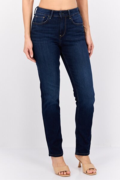 Pepe Jeans بنطلون جينز نسائي قابل للتمدد بقصّة عادية، أزرق داكن