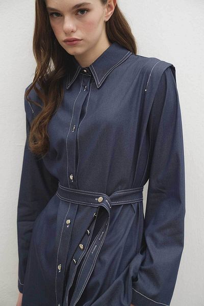 Hooopstore Double Stitching Detailed Denim Trousers Navy Blue Suit