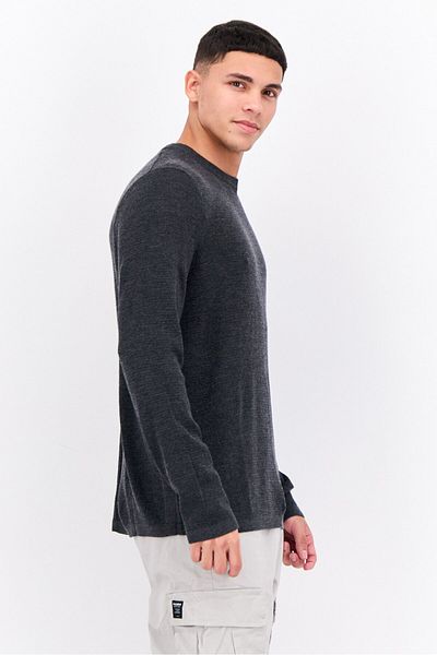 Perry Ellis Men Crew Neck Long Sleeves Knitted Sweater, Heather Charcoal