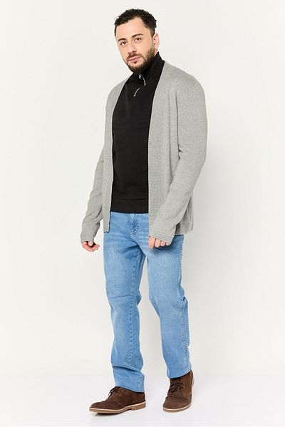 Perry Ellis Men Split Neck Knitted Cardigan, Grey