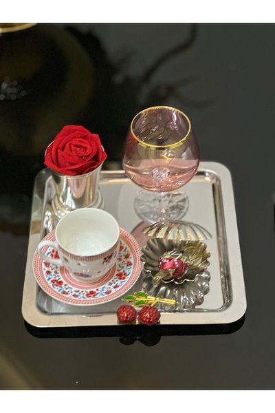 USD HOME Δίσκος σερβιρίσματος 6 τεμαχίων Cherry μεσαίο αξεσουάρ ασημί τετράγωνο τσάι καφέ