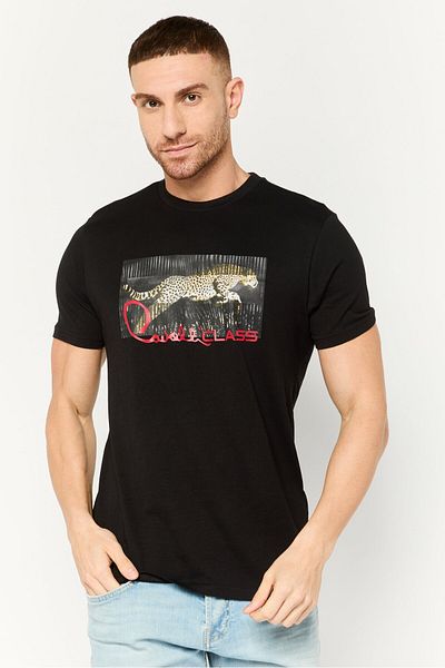 Cavalli Class Men Crew Neck Short Sleeve Graphic Print T-shirt, Black Combo