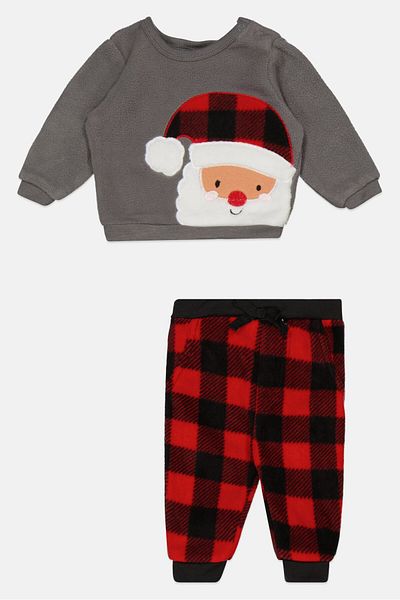 RENE ROFE Toddlers Boy 2 Pc Plaid Sweatshirt With Jogger Pants, Grey/red
