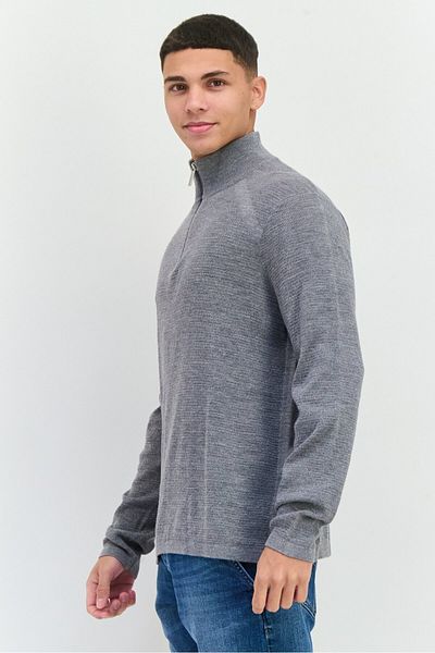 Perry Ellis Men Mock Neck Textured Knit Long Sleeves Sweater, Grey