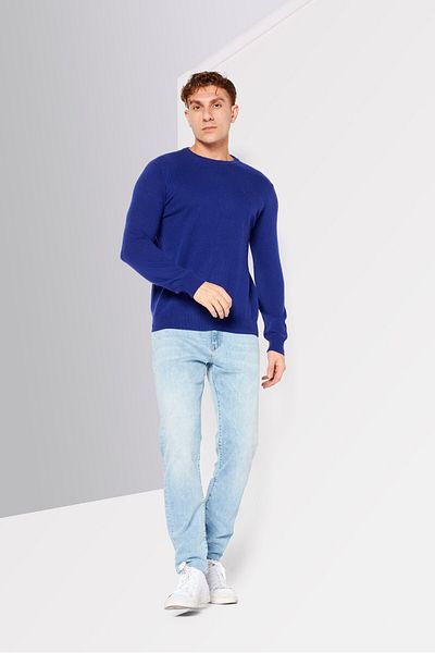 Cavalli Class Men Crew Neck Long Sleeve Brand Logo Sweater, Blue