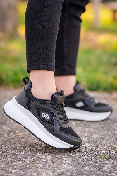 Weynes Women's Black White High Sole Silvery Stone Casual Sports Shoes Wsb4008