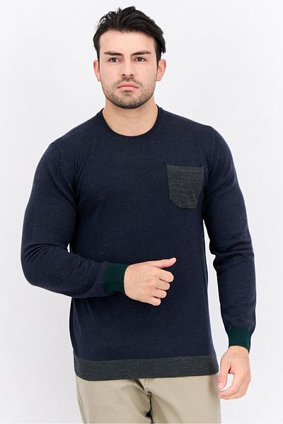 GAS Men Crew Neck Knitted Long Sleeve Sweaters, Navy