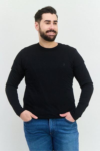 French Connection Men Crew Neck Long Sleeve Brand Logo T-Shirts, Black