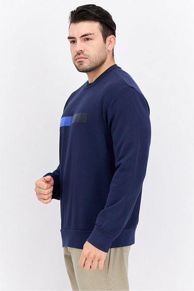 GAS Men Crew Neck Graphic Print Long Sleeves Sweatshirt, Navy