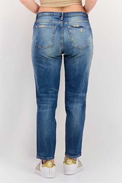Guess Women Regular Fit Washed Stretchable Jeans, Blue
