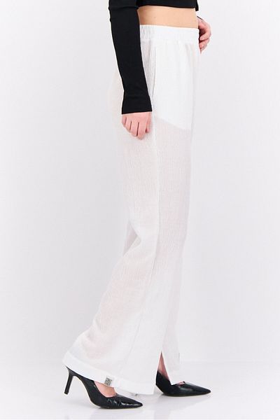 The Giving Movement Women Regular Fit Crinkle Wide Leg Pants, White