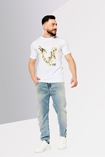 Cavalli Class Men Crew Neck Short Sleeve Graphic Print T Shirt, White