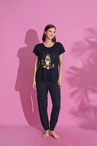 Farya Home Set de pijamale cu mânecă scurtă din viscoză cu model combinat pentru mama și fiica (MAMA FIICA SE VÂNZĂ SEPARAT)