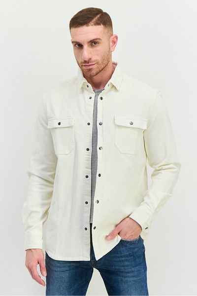 Gas Jeans Men Corduroy Ribbed Jacket Shirt, Off-white