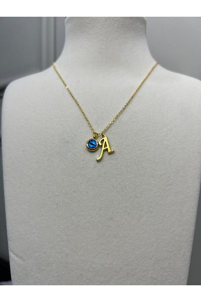 Store Letter Necklace - Letter with Evil Eye Bead, with Steel Chain