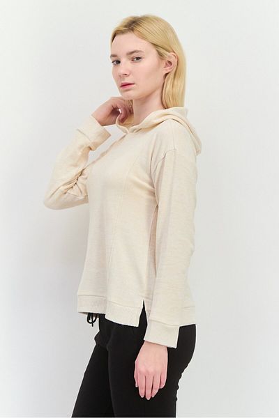 89th + Madison Women Hooded Herringbone Long Sleeves Sweatshirt, Beige