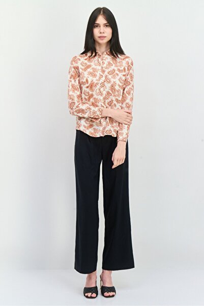 Gant Women Spread Collar Long Sleeves Paisley Pattern Shirt, Brown