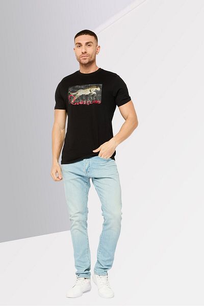 Cavalli Class Men Crew Neck Short Sleeve Graphic Print T-shirt, Black Combo
