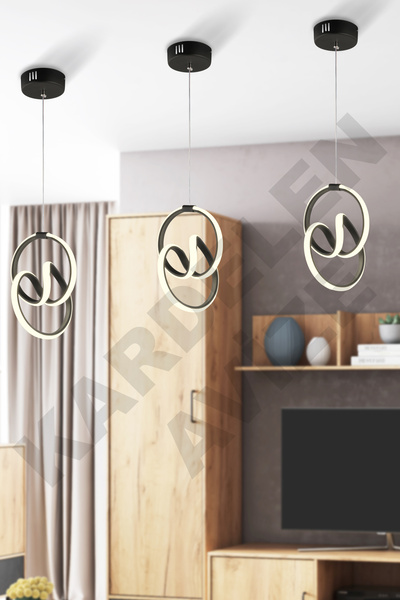 Genel Markalar LEVENT 3 Adet Renkli Işıklı İma Siyah Modern Ledli Avize