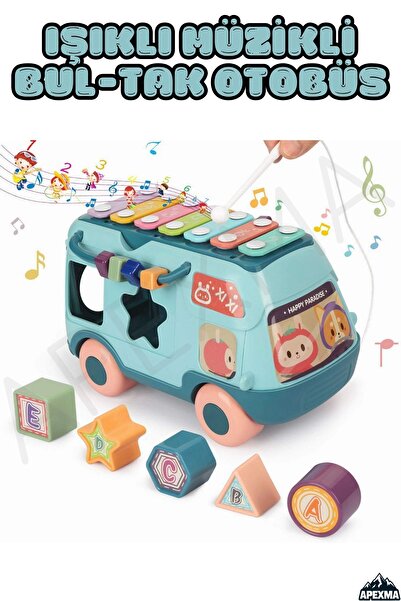 Apexma Oyuncak Müzikli Sesli Ksilofonlu Bultak Otobüs Araba - Eğitici Bebek A...
