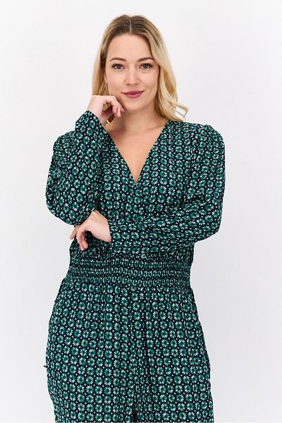 Pepe Jeans Women Floral Print Long Sleeve Jumpsuit, Green
