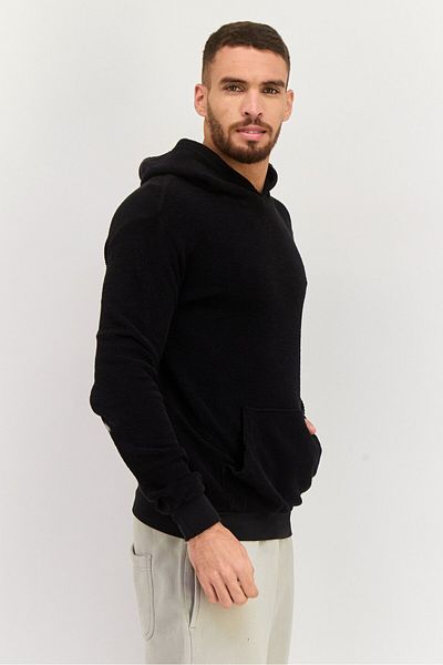 Original Paperbacks Men Textured Long Sleeves Hooded Sweater, Black