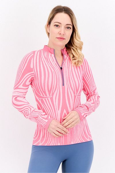 LAPP Women High Neck Long Sleeve Abstract Print Half Zip Sweathirt, Pink