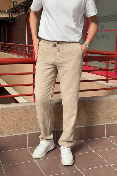 inpool Elastic Waist Laced Oversize Fit 100% Cotton Summer & Spring Trousers