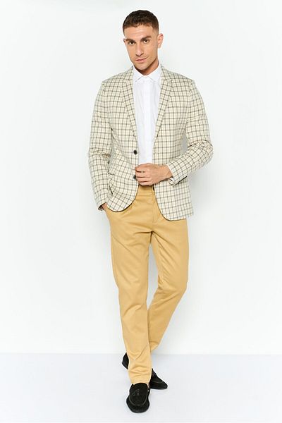 Asos Design Men Regular Fit Plaid Semi-formal Suit Jacket, Beige