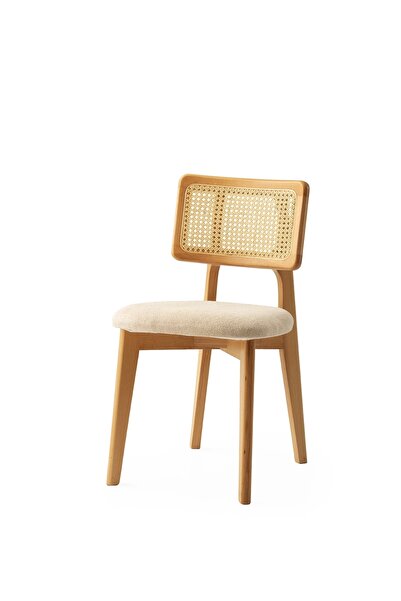 Evistro Ahşap Salon Yemek Masa Sandalye Takımı 4 Sandalyeli Ortadan Açılır Büyüyen Krem 70x120cm