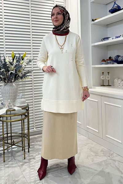 Rabia Şamlı Gonca Stone Knitwear Tunic Stone